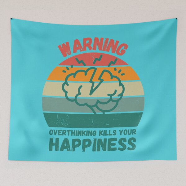 Item preview, Warning Overthinking Kills Your Happiness Grunge Retro Sunset In Blue designed and sold by LuckyKermit.