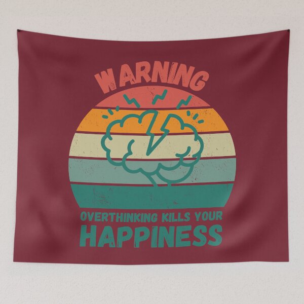 Item preview, Warning Overthinking Kills Your Happiness Grunge Retro Sunset In Red designed and sold by LuckyKermit.