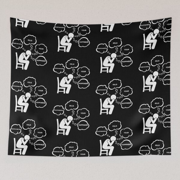 Item preview, Warning Overthinking Kills Your Happiness Thought Bubbles In Black designed and sold by LuckyKermit.