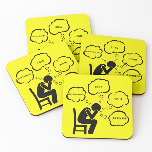 Item preview, Warning Overthinking Kills Your Happiness Thought Bubbles In Yellow designed and sold by LuckyKermit.