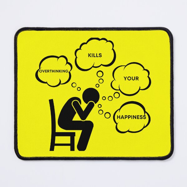 Item preview, Warning Overthinking Kills Your Happiness Thought Bubbles In Yellow designed and sold by LuckyKermit.