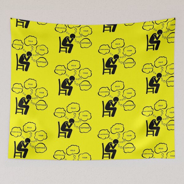 Item preview, Warning Overthinking Kills Your Happiness Thought Bubbles In Yellow designed and sold by LuckyKermit.