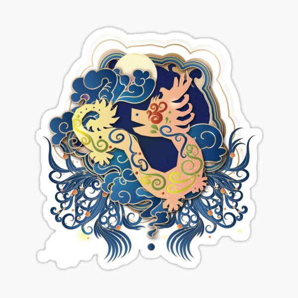 Chinese Zodiac Golden Dragon illustrated in Chinese Style Sticker