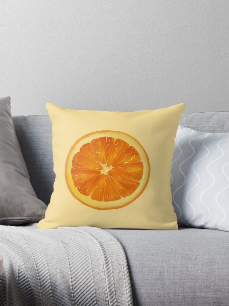 Coussin for Sale avec l'œuvre « Dessin réaliste de fruit orange