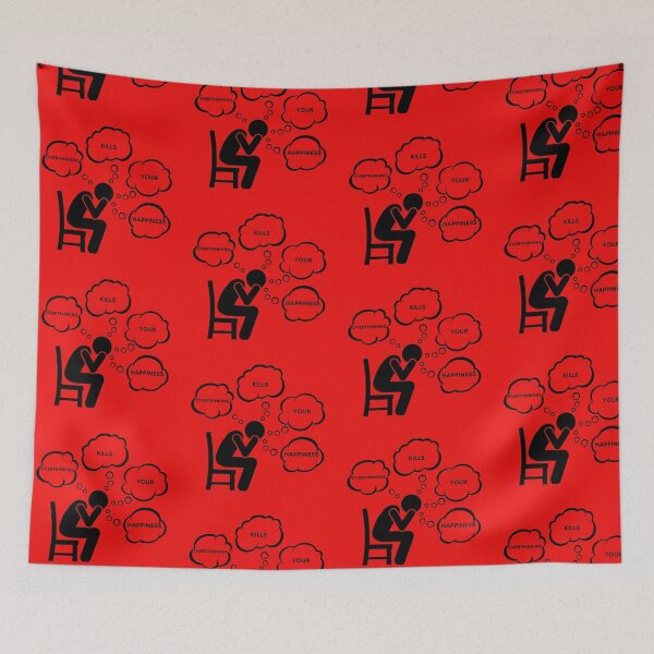 Item preview, Warning Overthinking Kills Your Happiness Thought Bubbles In Red designed and sold by LuckyKermit.