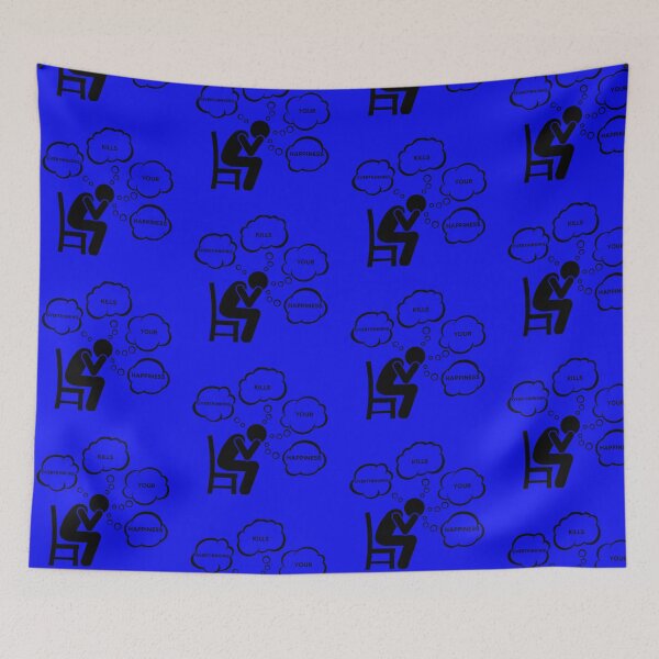 Item preview, Warning Overthinking Kills Your Happiness Thought Bubbles In Blue designed and sold by LuckyKermit.