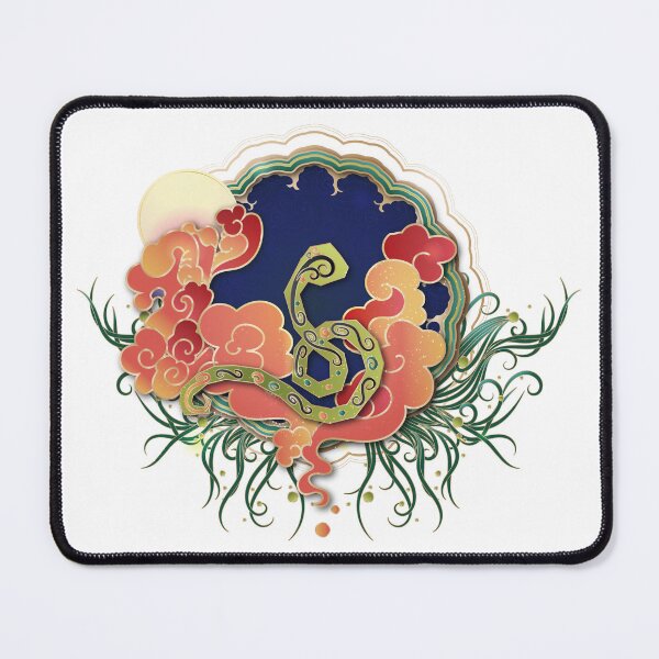 Item preview, Chinese Zodiac Green Snake in the cloud and under the moon, illustrated in Chinese Style designed and sold by xdashu.