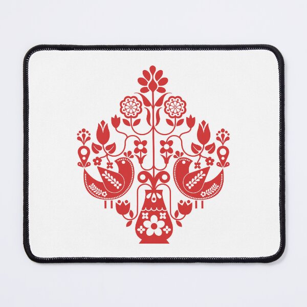 Item preview, Swedish Scandi Mod Retro Floral With Birds - Red designed and sold by Carrie Cantwell Art.