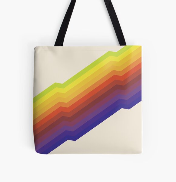 Rainbow striped nylon tote bag with an umbrella - 1970s vintage accessory