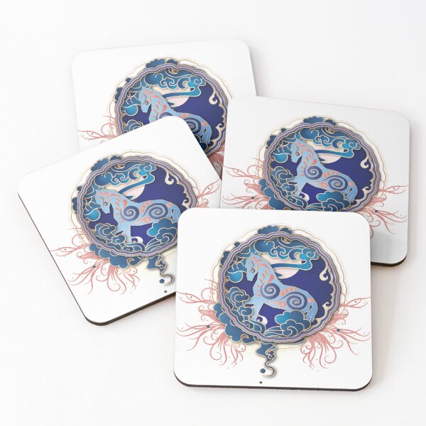 Item preview, Chinese Zodiac Blue Horse in the moon, illustrated in Chinese Style designed and sold by xdashu.