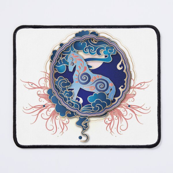 Item preview, Chinese Zodiac Blue Horse in the moon, illustrated in Chinese Style designed and sold by xdashu.