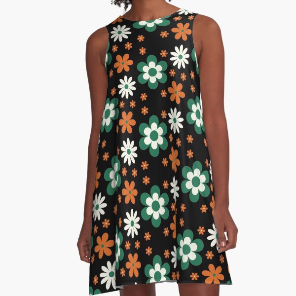 Item preview, Mod style Flower power groovy retro 60s inspired black green orange and white floral designed and sold by DemonicGloom.
