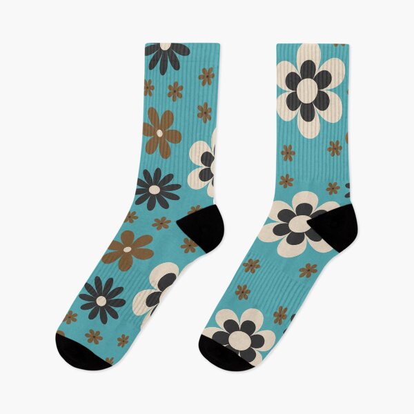 Item preview, Mod style Flower power groovy retro 60s inspired print Blue White black and brown designed and sold by DemonicGloom.