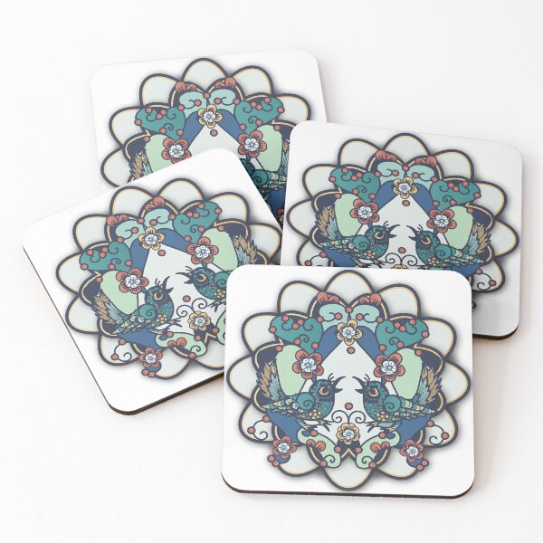 Item preview, Swallow in paper cut in blue, with flowers designed and sold by xdashu.