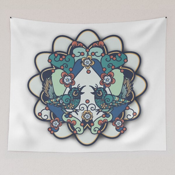 Item preview, Swallow in paper cut in blue, with flowers designed and sold by xdashu.