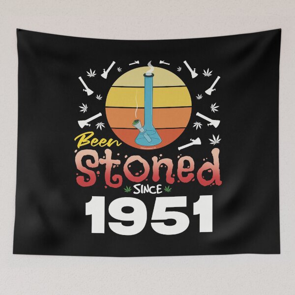 Item preview, Been stoned since 1951 (Orange retro vintage sunset with bong) designed and sold by YomeHayin.