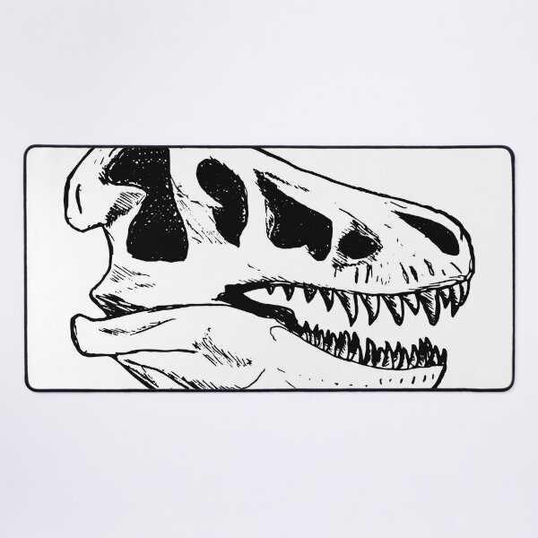Esqueleto de t-rex. no fundo branco. o trajeto de grampeamento cartazes  para a parede • posters primitivo, dentadura, enorme
