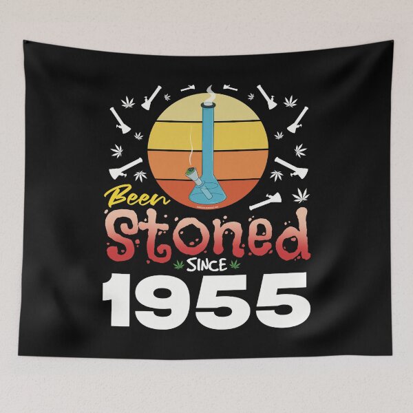Item preview, Been stoned since 1955 (Orange retro vintage sunset with bong) designed and sold by YomeHayin.