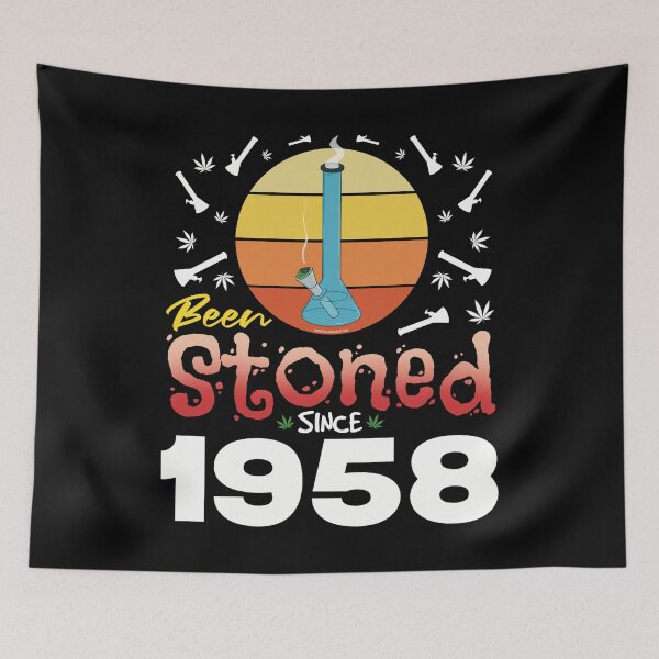 Item preview, Been stoned since 1958 (Orange retro vintage sunset with bong) designed and sold by YomeHayin.