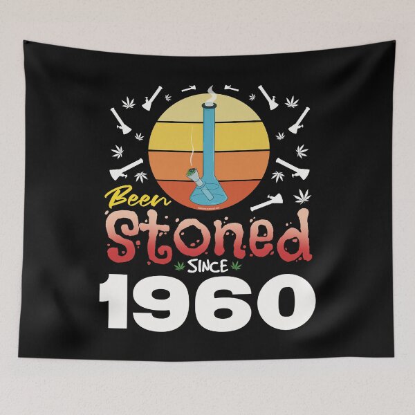 Item preview, Been stoned since 1960 (Orange retro vintage sunset with bong) designed and sold by YomeHayin.