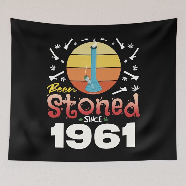 Item preview, Been stoned since 1961 (Orange retro vintage sunset with bong) designed and sold by YomeHayin.