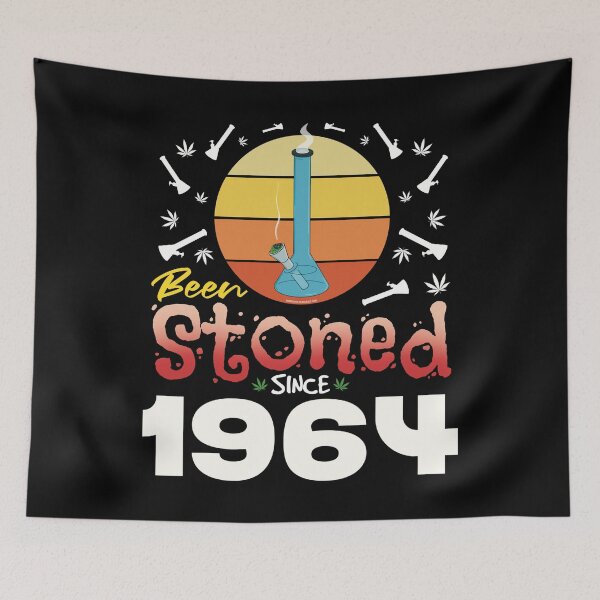 Item preview, Been stoned since 1964 (Orange retro vintage sunset with bong) designed and sold by YomeHayin.