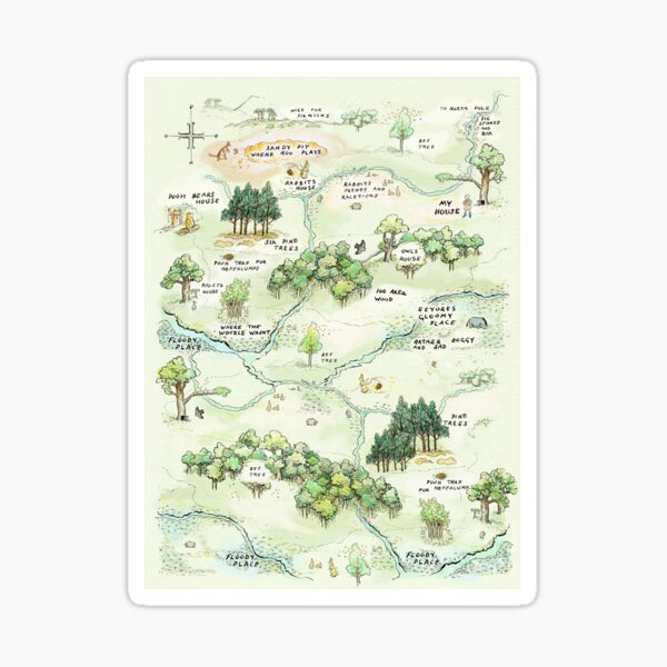 100 Acre Wood Map 100 Acre Wood Map By E.h. Shepard" Sticker By Mamalead | Redbubble