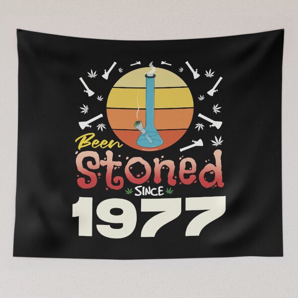 Item preview, Been stoned since 1977 (Orange retro vintage sunset with bong) designed and sold by YomeHayin.