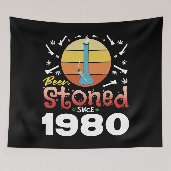Item preview, Been stoned since 1980 (Orange retro vintage sunset with bong) designed and sold by YomeHayin.