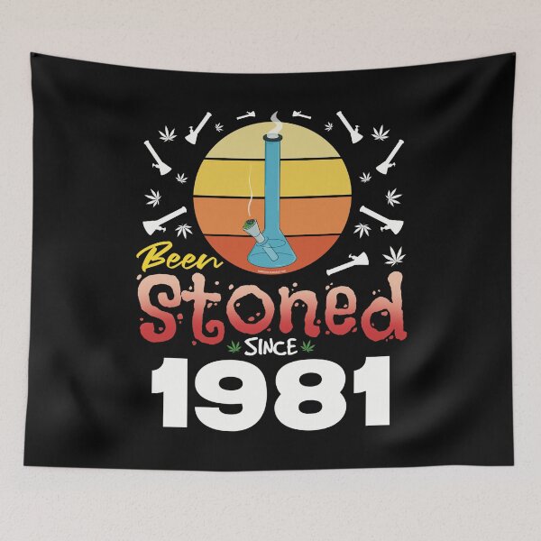 Item preview, Been stoned since 1981 (Orange retro vintage sunset with bong) designed and sold by YomeHayin.