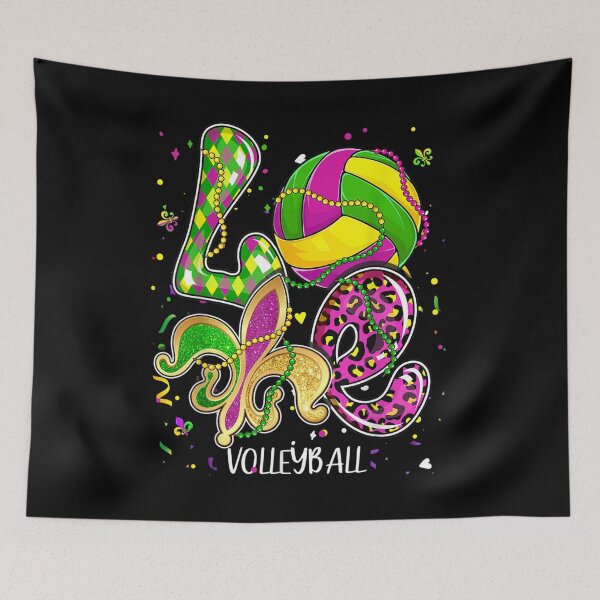 Item preview, I Love Volleyball Mardi Gras Beads Costume Leopard Plaid  designed and sold by wendyy88.