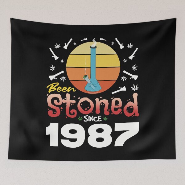 Item preview, Been stoned since 1987 (Orange retro vintage sunset with bong) designed and sold by YomeHayin.