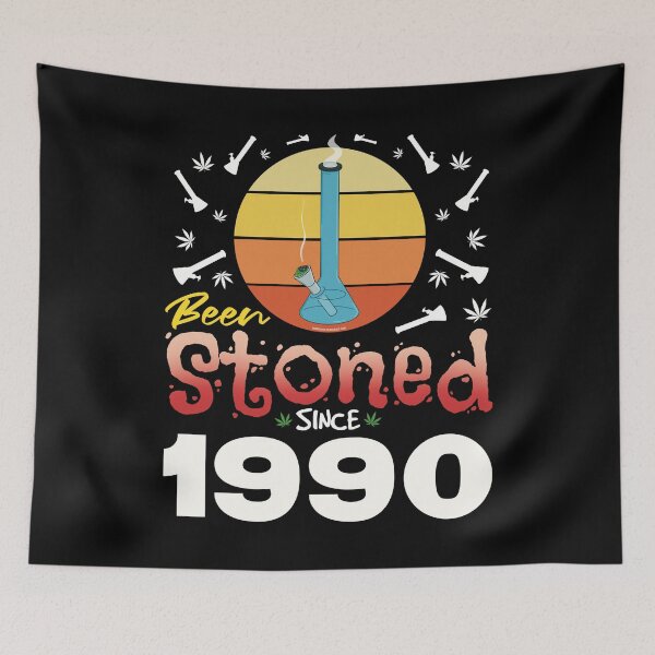 Item preview, Been stoned since 1990 (Orange retro vintage sunset with bong) designed and sold by YomeHayin.
