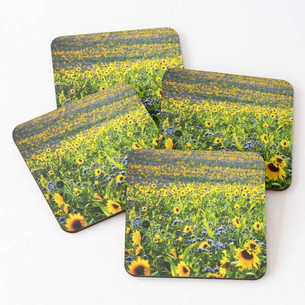 Item preview, Sunflower with little blue flowers - meadow field designed and sold by S Quinn.