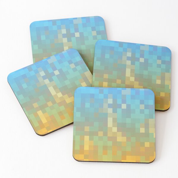Item preview, geometric pixel square pattern abstract background in yellow blue designed and sold by Mrvell.