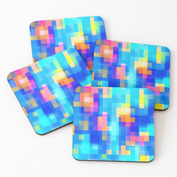 Item preview, geometric pixel square pattern abstract background in blue pink yellow designed and sold by Mrvell.