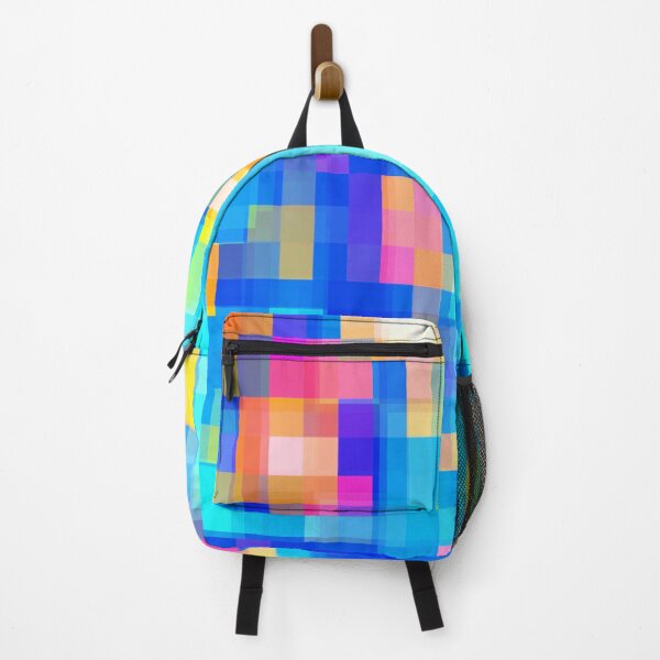 Item preview, geometric pixel square pattern abstract background in blue pink yellow designed and sold by Mrvell.