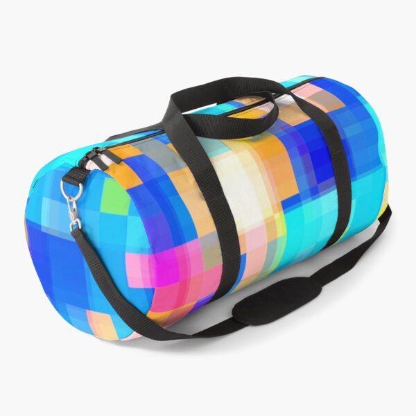 Item preview, geometric pixel square pattern abstract background in blue pink yellow designed and sold by Mrvell.