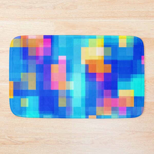 Item preview, geometric pixel square pattern abstract background in blue pink yellow designed and sold by Mrvell.