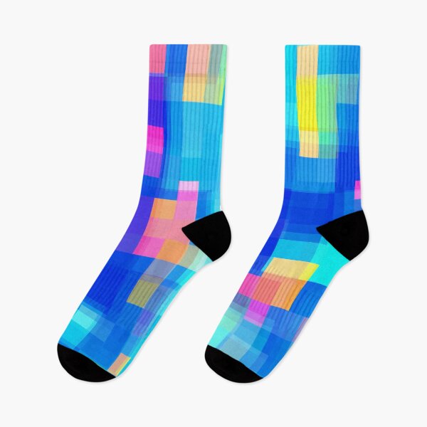 Item preview, geometric pixel square pattern abstract background in blue pink yellow designed and sold by Mrvell.