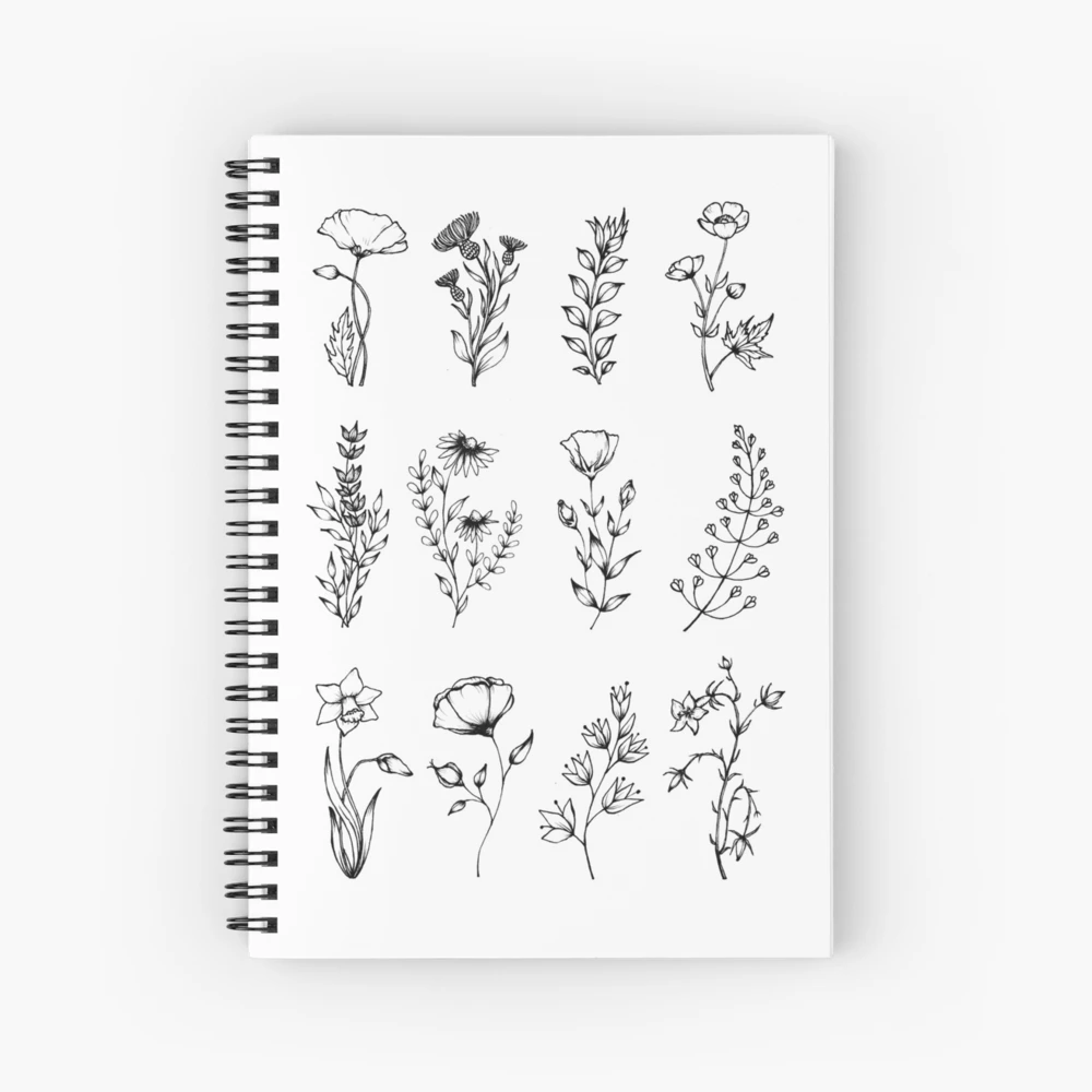 Handdrawn Wildflower Stickers Spiral Notebook for Sale by