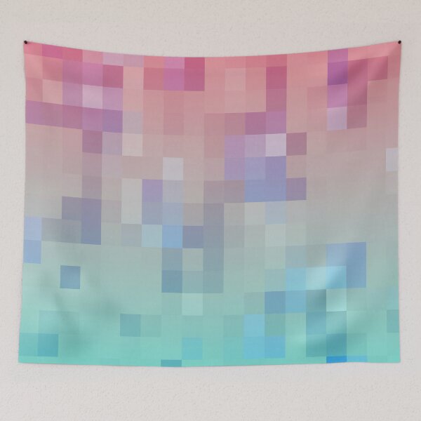 Item preview, geometric pixel square pattern abstract background in pink blue designed and sold by Mrvell.