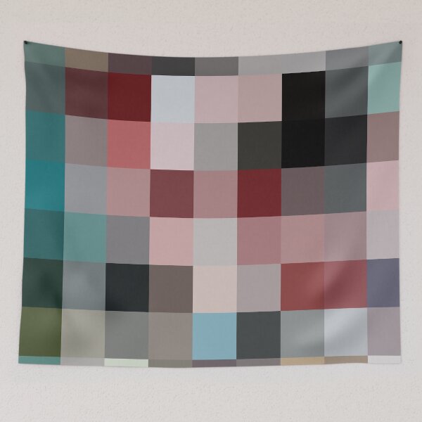 Item preview, geometric pixel square pattern abstract background in red pink blue designed and sold by Mrvell.