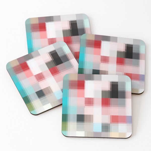 Item preview, geometric pixel square pattern abstract background in pink red blue designed and sold by Mrvell.