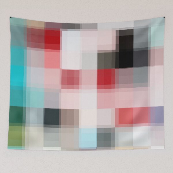 Item preview, geometric pixel square pattern abstract background in pink red blue designed and sold by Mrvell.