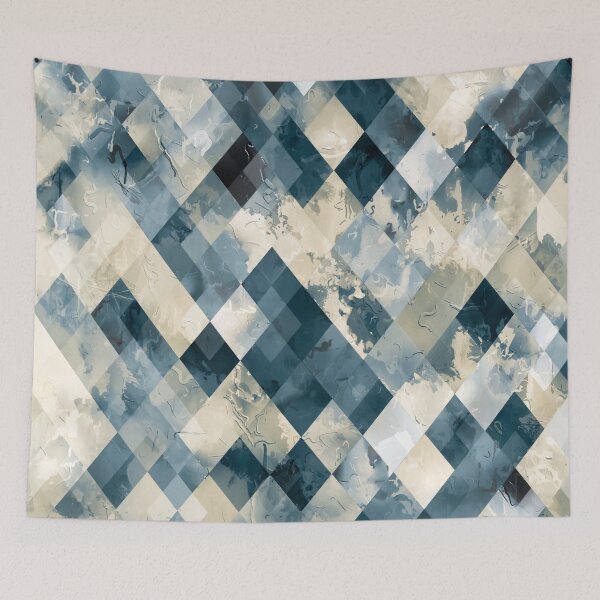 Item preview, geometric pixel square pattern abstract background in blue designed and sold by Mrvell.