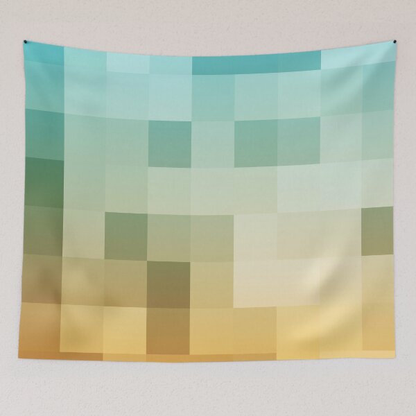 Item preview, geometric pixel square pattern abstract background in yellow brown blue designed and sold by Mrvell.