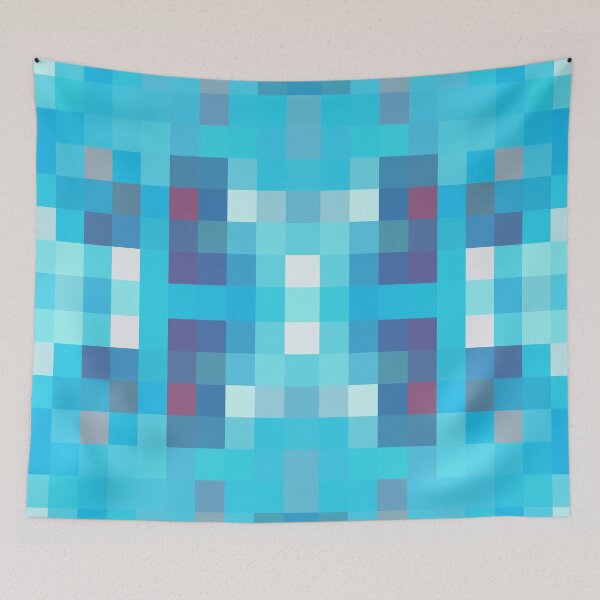 Item preview, geometric symmetry art pixel square pattern abstract background in blue red designed and sold by Mrvell.