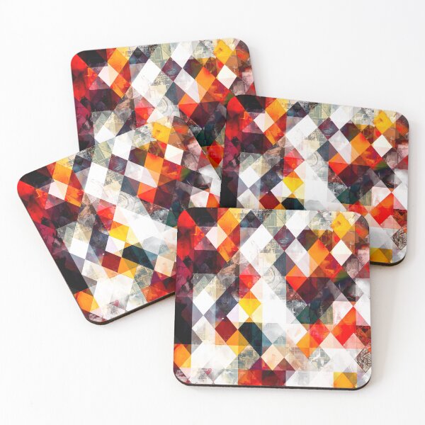 Item preview, geometric pixel square pattern abstract background in red orange brown designed and sold by Mrvell.