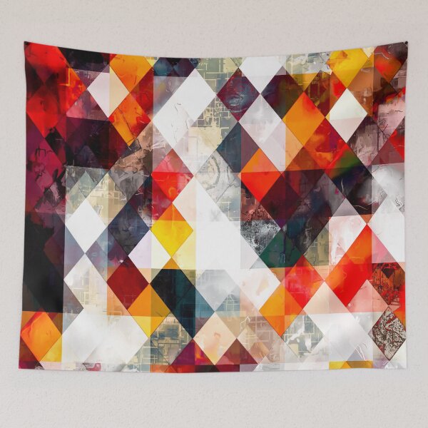 Item preview, geometric pixel square pattern abstract background in red orange brown designed and sold by Mrvell.